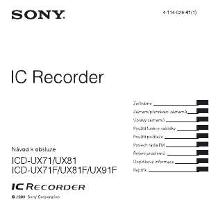 Manuál Sony ICD-UX71 Audiozáznamník