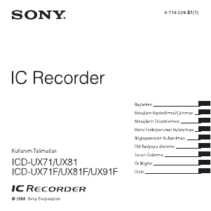 Kullanım kılavuzu Sony ICD-UX71F Ses kaydedici