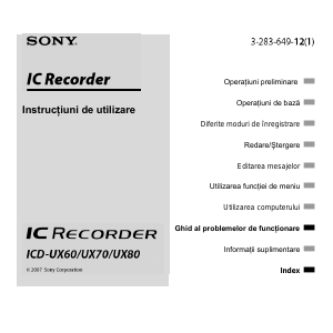 Manual Sony ICD-UX80 Reportofon
