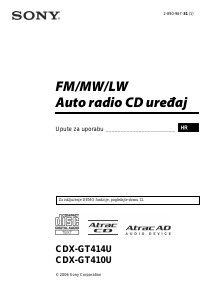 Priručnik Sony CDX-GT410U Radioprijamnik za automobil