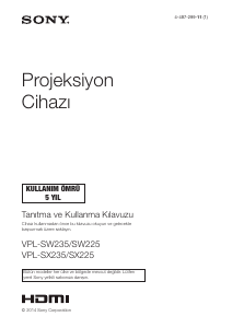Kullanım kılavuzu Sony VPL-SW235 Projektör