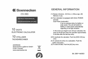 Bruksanvisning Soennecken CS250 Räknemaskin