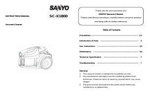 Bruksanvisning Sanyo SC-X1800 Dammsugare