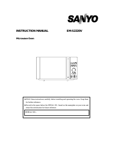 Bruksanvisning Sanyo EM-S2220V Mikrovågsugn