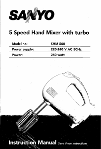 Manual Sanyo SHM-500 Hand Mixer