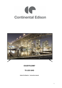 Mode d’emploi Continental Edison CELED75120B7 Téléviseur LED