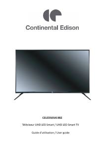 Mode d’emploi Continental Edison CELED50S419B2 Téléviseur LED