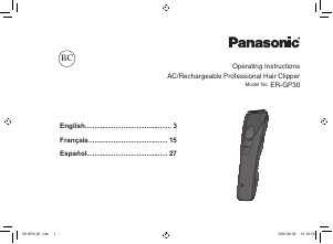 Mode d’emploi Panasonic ER-GP30K Tondeuse