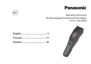 Manual Panasonic ER-GP80K Hair Clipper