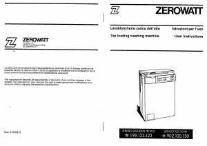 Manuale Zerowatt Spazio Top 60 Lavatrice
