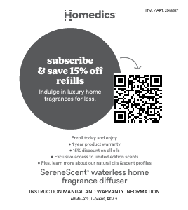 Mode d’emploi Homedics ARMH-972 Diffuseur d'arôme