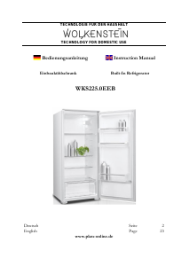 Bedienungsanleitung Wolkenstein WKS225.0EEB Kühlschrank