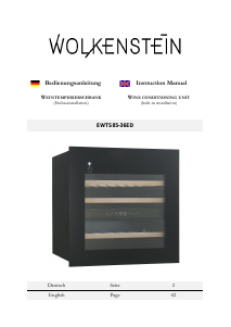Bedienungsanleitung Wolkenstein EWTS85-36ED Weinklimaschrank