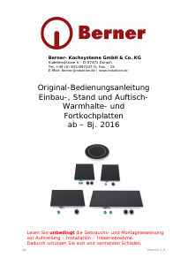 Bedienungsanleitung Berner BAWH1S Buffetwärmer