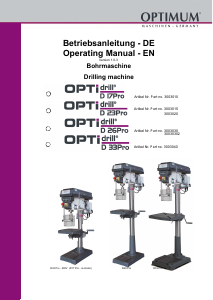 Bedienungsanleitung Optimum D 26Pro Optidrill Tischbohrmaschine