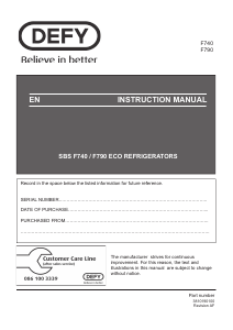 Manual Defy F790 Fridge-Freezer