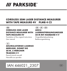 Priročnik Parkside IAN 446021 Laserski merilnik razdalje