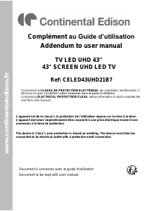 Mode d’emploi Continental Edison CELED43UHD21B7 Téléviseur LED