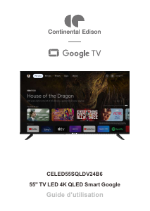 Mode d’emploi Continental Edison CELED55SQLDV24B6 Téléviseur LED