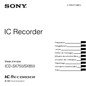 Mode d’emploi Sony ICD-SX850 Enregistreur numérique