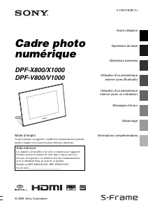 Mode d’emploi Sony DPF-X1000 Cadre photo numérique