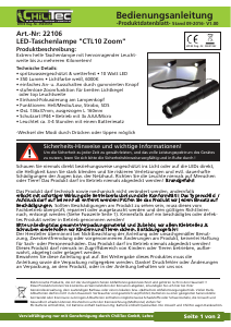 Bedienungsanleitung ChiliTec CTL10 Zoom Taschenlampe