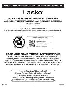 Manual de uso Lasko T48335 Ultra Air Ventilador