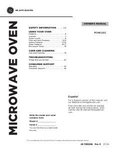 Manual GE PCHK11S1WWW Microwave