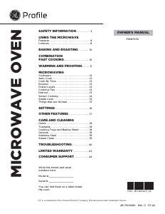 Manual GE PWB7030SVSS Microwave