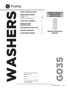 Handleiding GE PTW805BPWRS Wasmachine