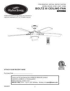 Manual Harbor Breeze Boltz III Ceiling Fan