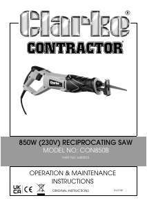 Manual Clarke CON 850B Reciprocating Saw