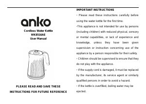 Manual Anko WK8516AE Kettle