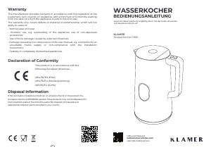 Bedienungsanleitung Klamer 1800 Wasserkocher
