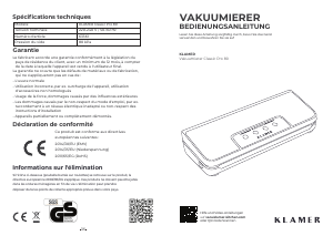 Manual Klamer Classic Pro 80 Vacuum Sealer
