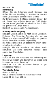Bedienungsanleitung Westfalia 87 47 85 Astschere