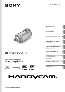 Manual Sony DCR-SX83E Camcorder