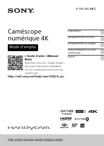 Mode d’emploi Sony FDR-AX43A Caméscope