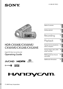 Manual Sony HDR-CX500E Camcorder
