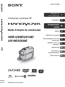 Mode d’emploi Sony HDR-UX19E Caméscope