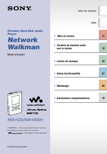 Mode d’emploi Sony NW-HD5H Walkman Lecteur Mp3