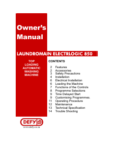 Handleiding Defy Laundromaid Electrologic 850 Wasmachine