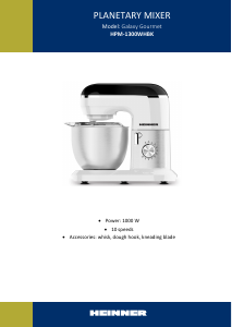 Manual Heinner HPM-1300WHBK Galaxy Gourmet Mixer cu vas