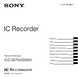 Kullanım kılavuzu Sony ICD-SX800 Ses kaydedici