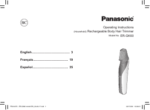 Bruksanvisning Panasonic ER-GK60S Bikini trimmer
