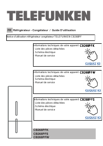 Mode d’emploi Telefunken CB268PFS Réfrigérateur combiné