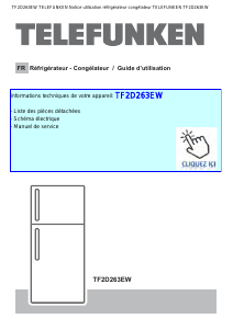 Mode d’emploi Telefunken TF2D263EW Réfrigérateur combiné