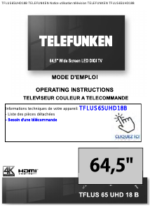 Manual Telefunken TFLUS65UHD18B LED Television