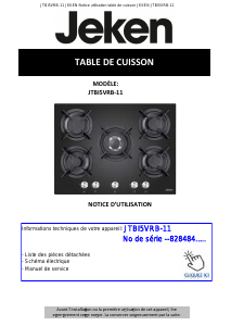 Mode d’emploi Jeken JTBI5VRB11 Table de cuisson