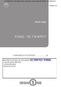 Mode d’emploi High One DC 7 B W701T Sèche-linge
